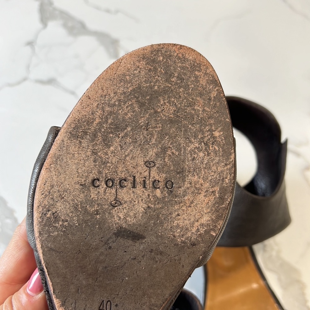 Coclico Low Wedge Sandals Brown Leather Side Zipper Size 10 - Picture 7 of 11